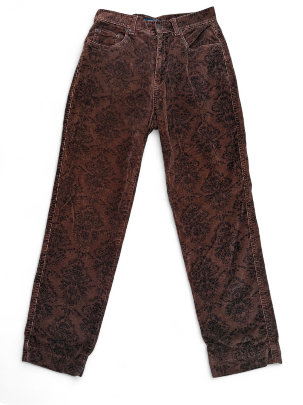 Vintage Bill Blass Brown Printed Corduroy High Waisted Pants Mom Cut